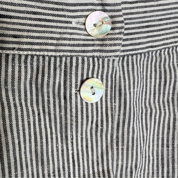 St. Tropez West 100% Linen Maxi Skirt  Button Front Pockets Striped Coastal - Picture 2 of 5